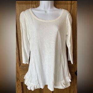 LOGO Lori Goldstein Ivory Scoop Neck 3/4th Sleeve Tunic XS With Ruffles